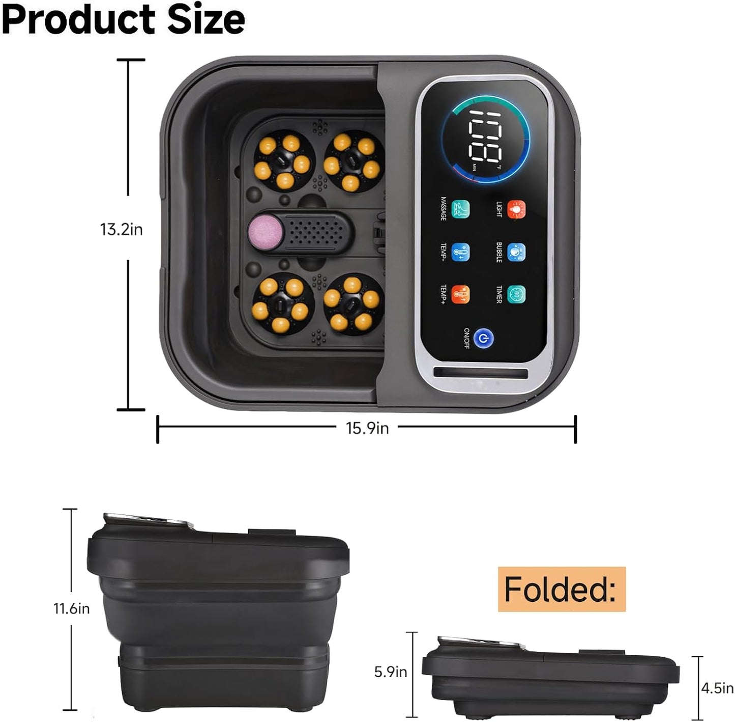 AAOBOSI Collapsible Foot Bath with Heat, Foot Massager Spa Soaking Tub with Bubble, Remote Control, Temp Control, and 30 Motorized Shiatsu Massage Balls, Pedicure Spa at Home for Stress Relief (Grey)