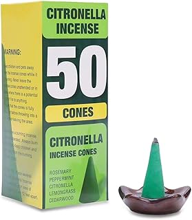 50 Pcs Citronella Incense Cones - Natural Incense Cones for Patio, Camping, Patio, Hiking,Outdoor, etc - Includes Ceramic Burning Dish