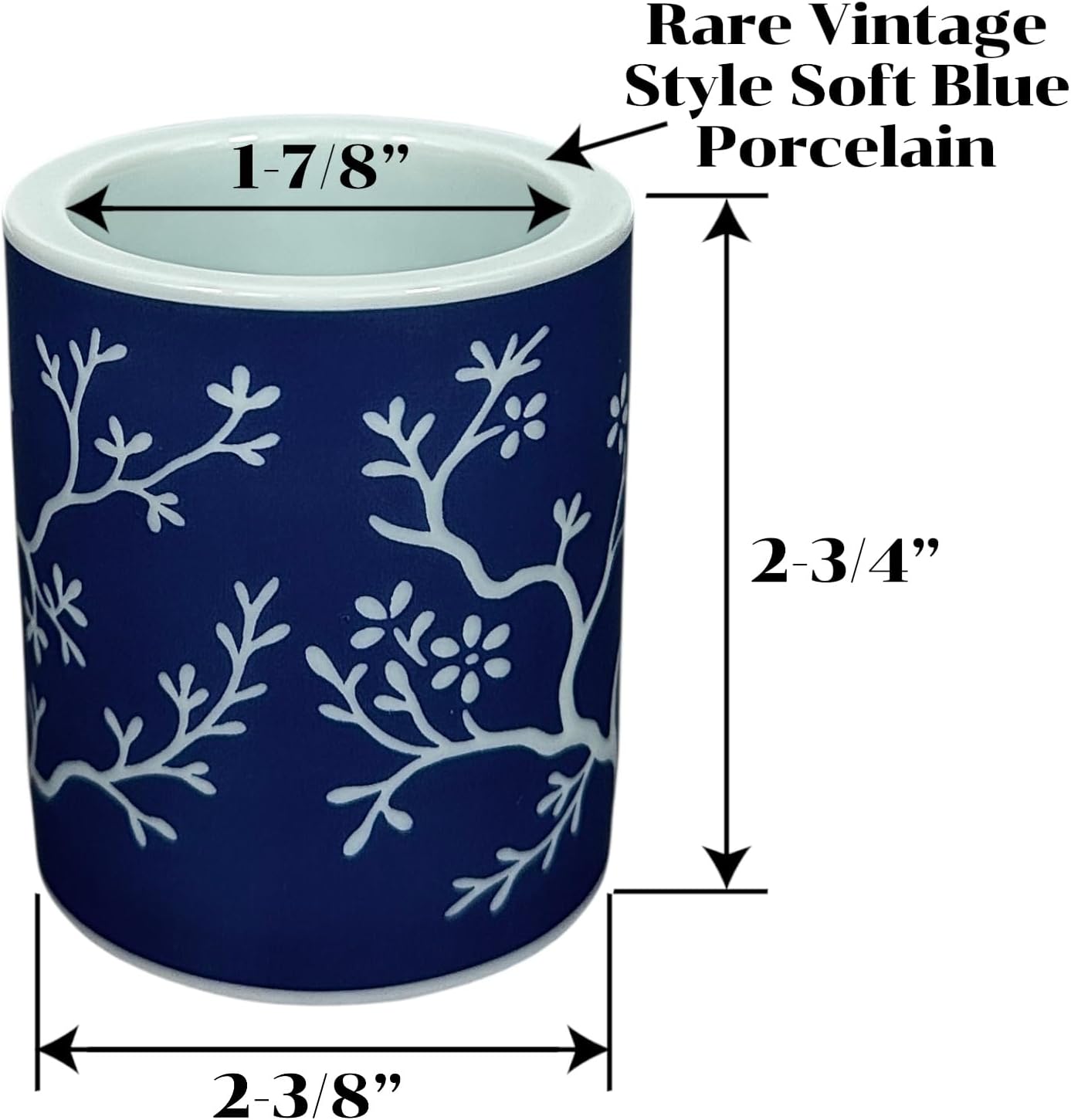 Hapton House Chinoiserie Long Match Holder with Striker – Tall Design for 3", 4", 5" Matches – Rare Vintage Style Soft Blue Porcelain with Cobalt Chinoiserie Patterns – MATCHES NOT INCLUDED (Style C)