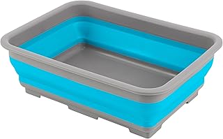 Collapsible Bucket for Cleaning - 7.27L Foldable Wash Bin Dish Tub - Collapsible Wash Basin or Camping Sink for Beach, Tailgating, or Soaking Laundry - Cleaning Supplies by Wakeman (Blue)