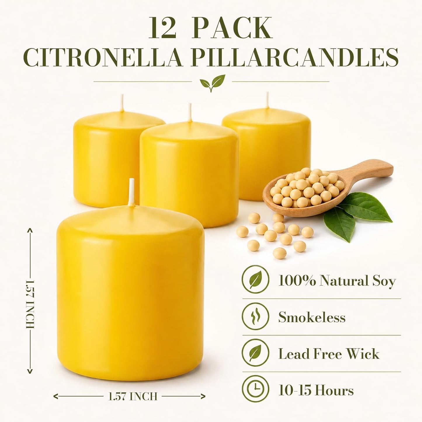 12 Pack Yellow Citronella Pillar Candles Outdoor & Intdoor,Lemongrass Scented Pillar Candles,Smokeless Dripless Citronella Candle Set for Patio Home Garden Weddings Pool Party in Summer