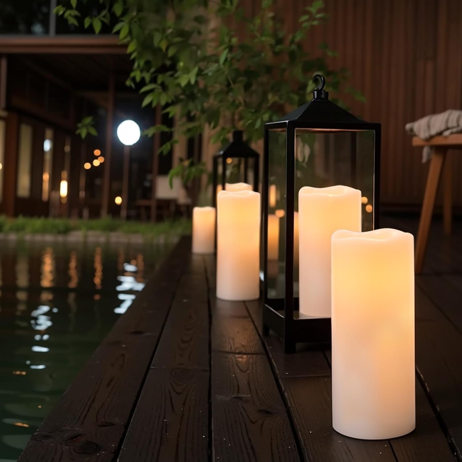 Large Solar Flameless Candles Outdoor Waterproof Dusk to Dawn Solar Rechargeable Battery LED Flickering Pillar Candles for Patio Porch Garden Lantern Decor(2 Pack, 4" D x 8", 10" H)