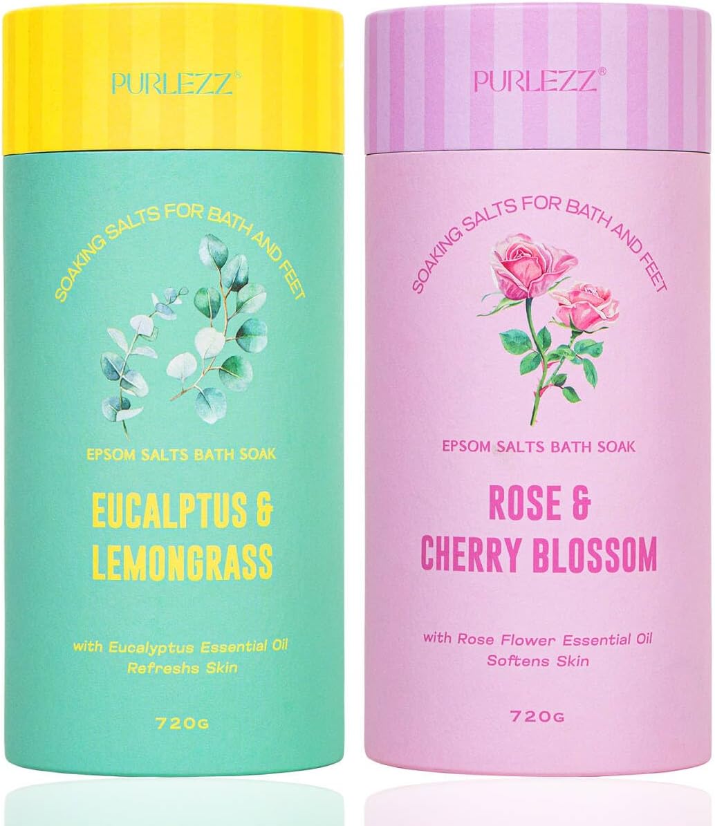Gifts for Women Floral Epsom Salt Gift Set Spa Gift Basket, Self Care Salt | Epsom Bath Salts Gift Basket Set Bath Salt in Elegant Box, Gifts for Mom, Her, cherry blossom, Eucalyptus, Lemongrass, Rose