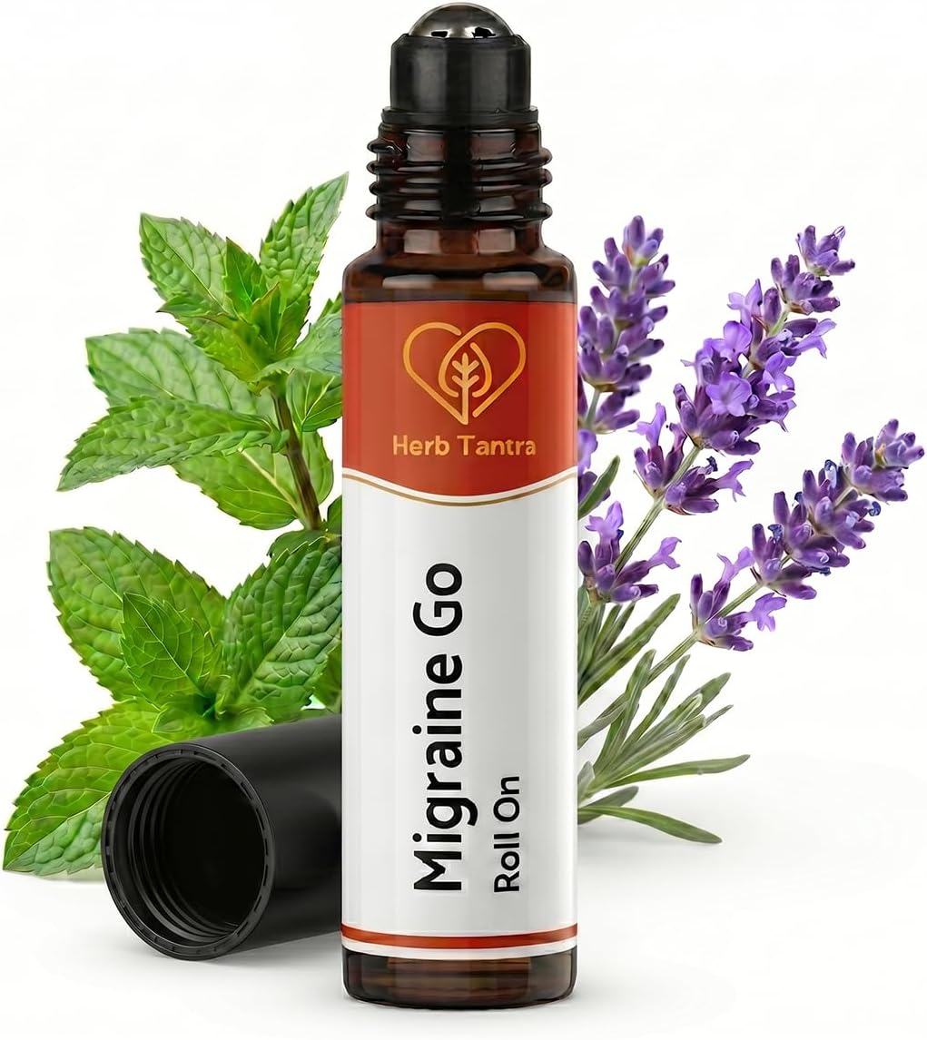 Herb Tantra Migraine Go Roll On Stick with Peppermint, Lavender Essential Oil, Natural Aromatherapy Headache Roller for Soothing Cooling Effect, Nurse Essentials Gift