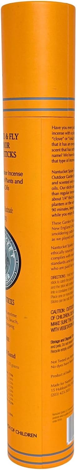 Nantucket Spider Garden Incense Sticks | Repellent for Mosquitos and Flies | Long Lasting with Pleasant Fragrance | Handmade Bamboo Based Sticks for Outdoor Use | Sun and Sand - Pack of 14