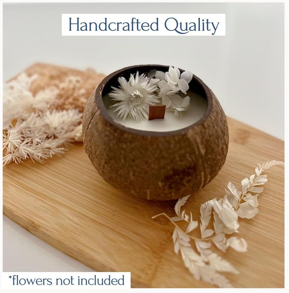 Coconut Shell Candle with Wooden Wick – Lavender Scented, 100% Natural Coconut & Soy Wax, Hand-Poured, Eco-Friendly Decorative Candle, 6oz Gift