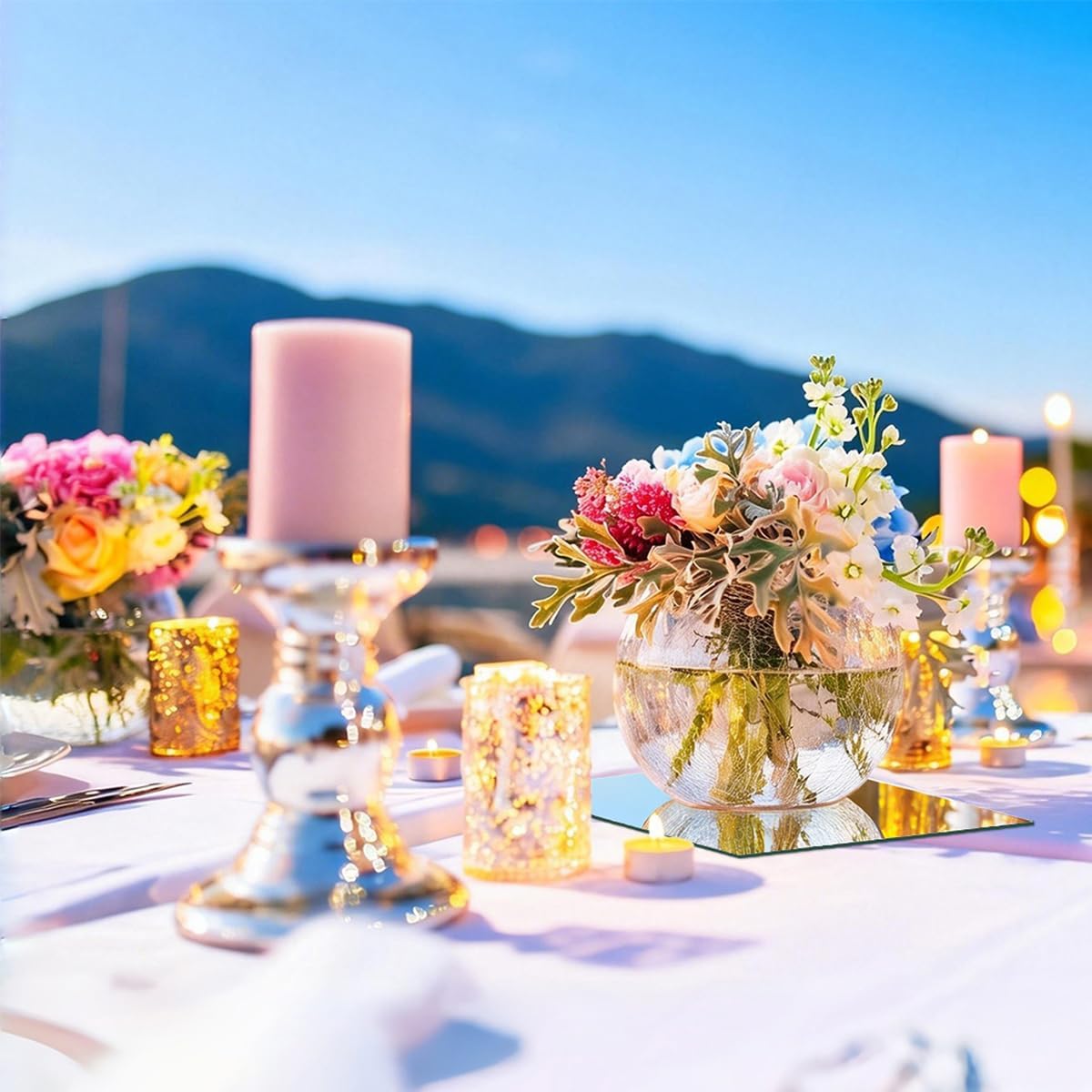 20PCS Acrylic Square Mirror Centerpieces for Tables,12" Bulk Mirrored Trays Candle Holder Plate Acrylic Mirror Tiles for Wedding Birthday Christmas Party Table Decorations, Craft (12inch)