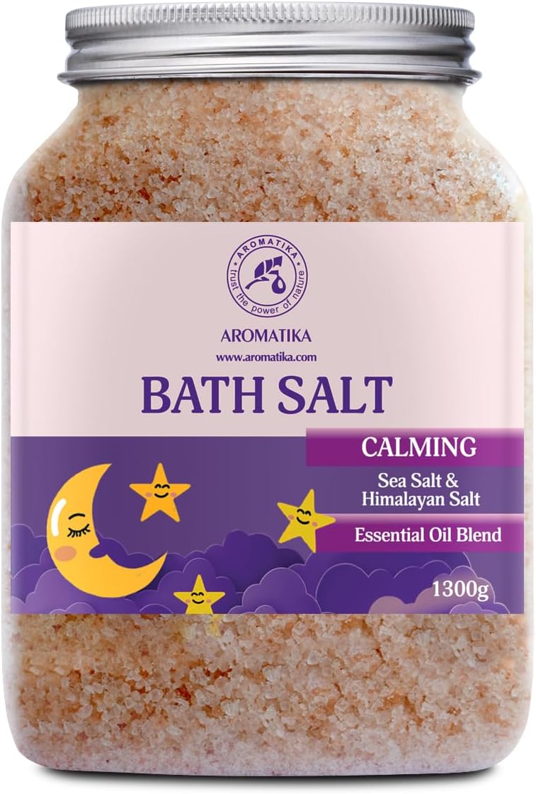 Calming Bath Salts 46 Oz - 1300g - w/Sandalwood & Lavender & Bergamot Essential Oils - Natural Bath Sea Salts 1.3 kg - Good Sleep - Relaxing - Body Care - Beauty - Aromatherapy