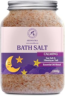 Calming Bath Salts 46 Oz - 1300g - w/Sandalwood & Lavender & Bergamot Essential Oils - Natural Bath Sea Salts 1.3 kg - Good Sleep - Relaxing - Body Care - Beauty - Aromatherapy