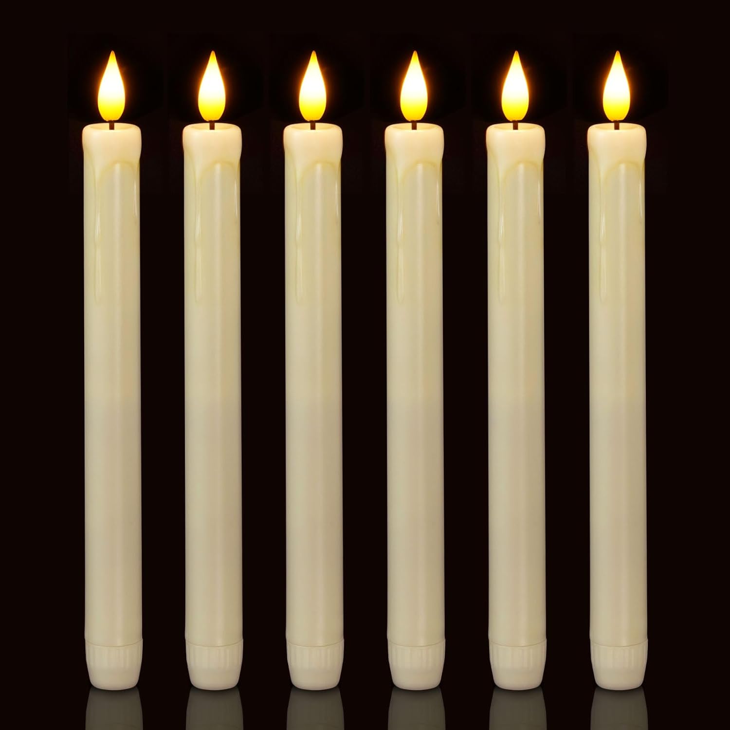 Homemory 6 Pack Flameless Taper Candles, No Remote, Realistic Flickering Battery Operated Candlesticks, Ivory LED Plastic Candle Safe for Weddings, Table Decor, Christmas, and Halloween
