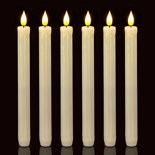 Homemory 6 Pack Flameless Taper Candles, No Remote, Realistic Flickering Battery Operated Candlesticks, Ivory LED Plastic Candle Safe for Weddings, Table Decor, Christmas, and Halloween
