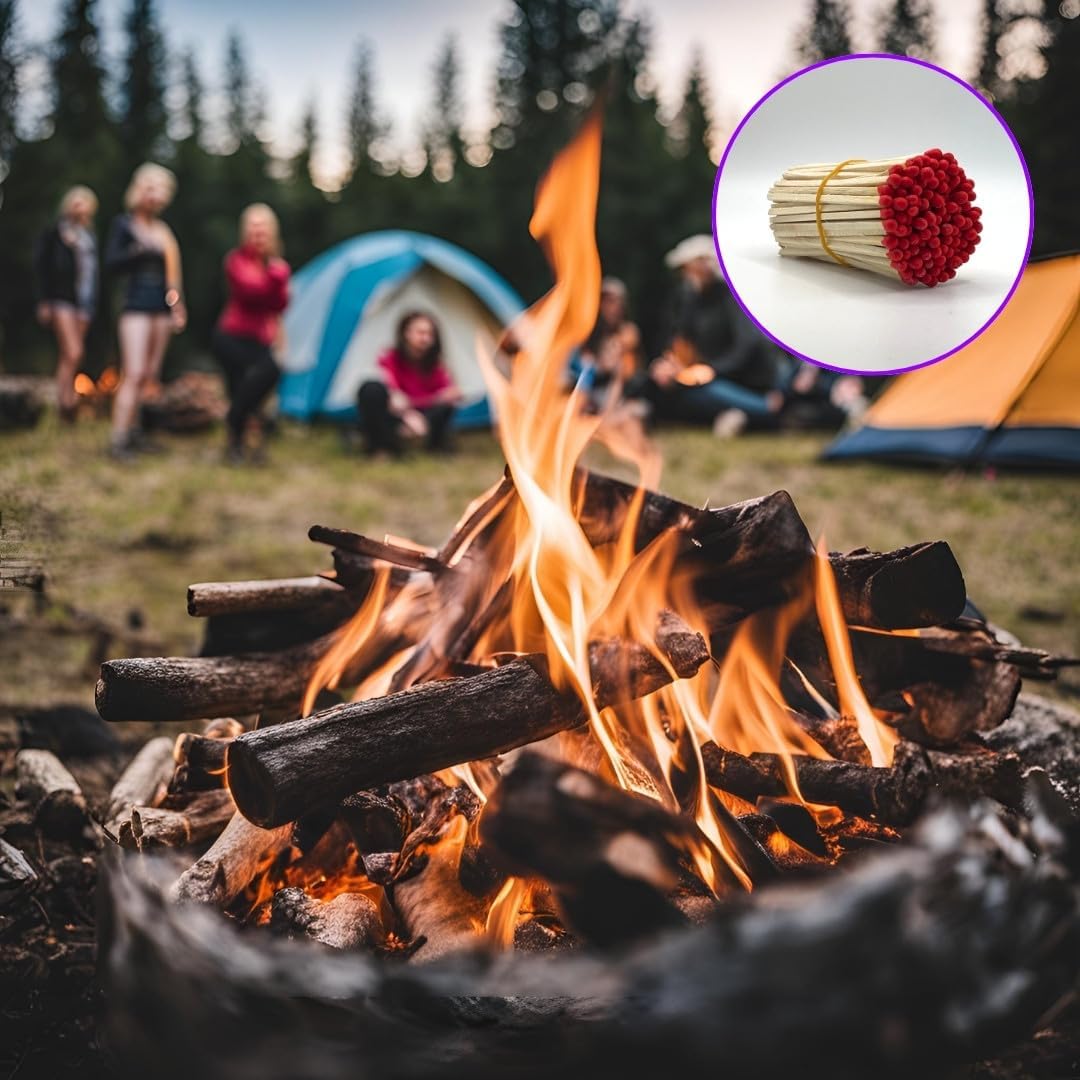 Premium Long Wood Safety Matches Bulk for Candles, Campfires, Grills, 4 inch Red Tip, 100 Count, Striking Stickers Included, Cute Decorative Matches for Home, Gifts, Events (Red, 100)