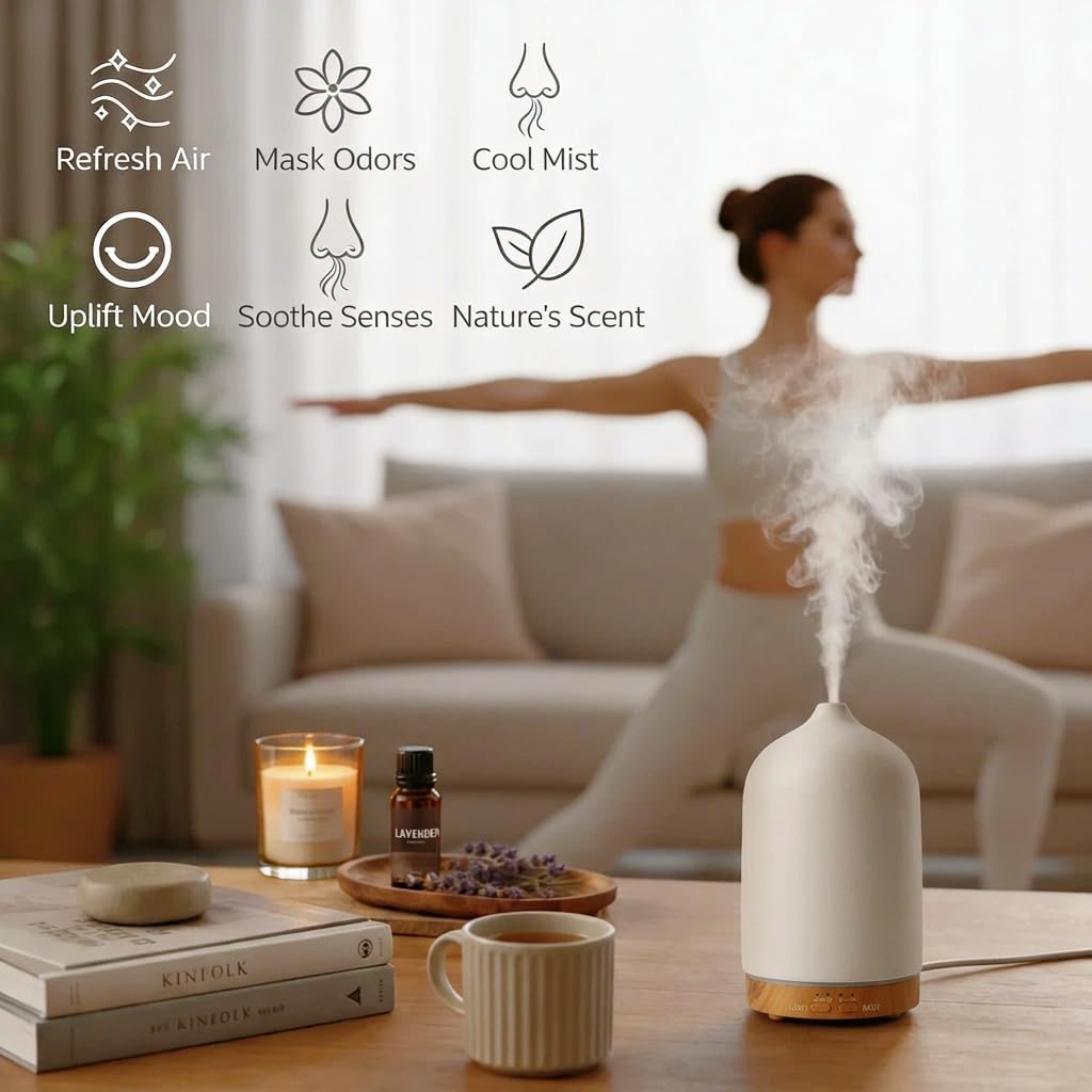 200ml Aromatherapy Diffuser with 7 Soothing Colors, Ultra-Quiet Operation, Auto Timer, and Humidifier for Restful Nights