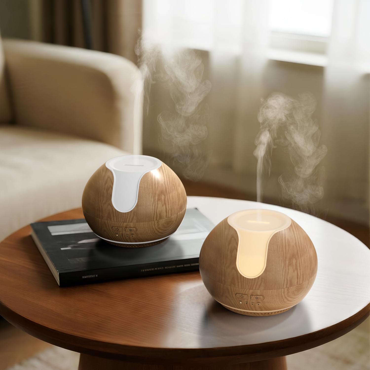 ARVIDSSON Essential Oil Diffuser 2 Pack, Ultrasonic Oil Diffusers for Home, Aromatherapy Diffuser with Mood Light, 200ml Diffuser for Essential Oils, Gift for Women - Wood Grain