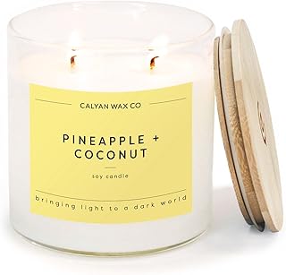 Calyan Wax Co. Pineapple & Coconut 2 Wick Scented Candle - 37 Hour Burn - Luxury Clean Soy Wax Candles - Long Lasting Large Glass Jar Candle for Home - 8.8oz