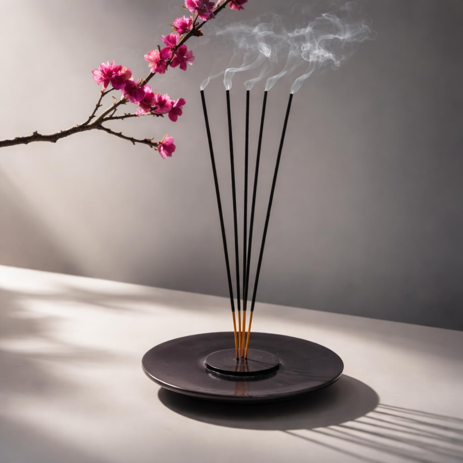 Handmade Marble Incense Stick Holder, Black, 4 inch | Round Incense Burner, Multiple Holes, Decorative Ash Catcher, Home and Office Decor