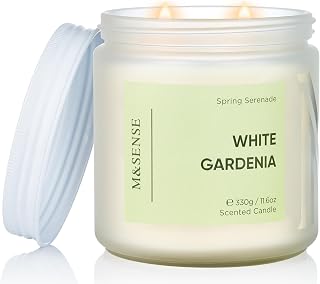 M&SENSE White Gardenia Scented Candle, 11.6oz Natural Soy Wax Non Toxic, 70-Hour Long Lasting Burn Time, 2-Wick Aromatherapy Gifts for Her, Spring Home Refresh & Romance