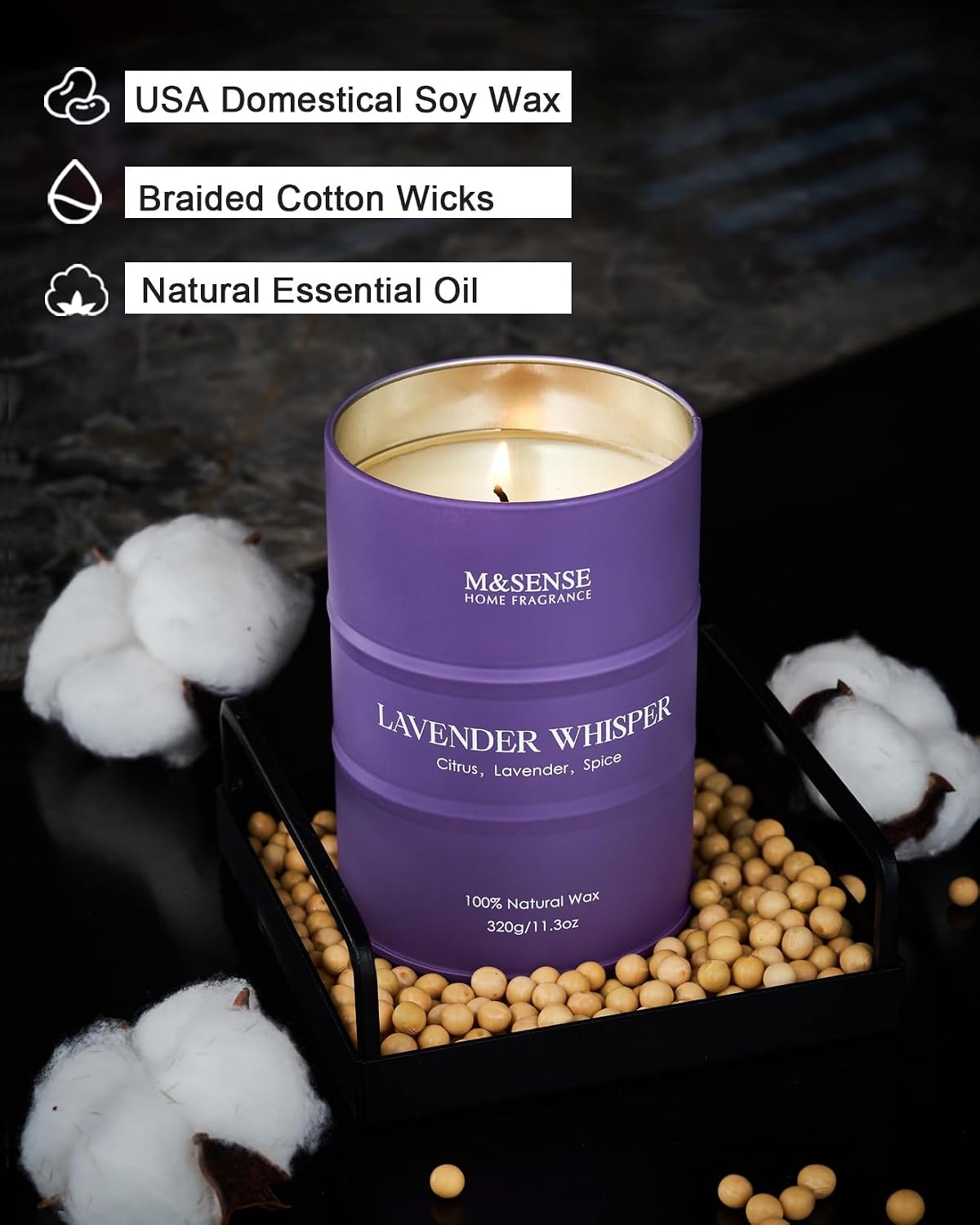 M&SENSE Lavender Soy Candles for Home Scented 11.6oz 70 Hour Long Burning, Aromatherapy Candle for Stress Relief Meditation Relaxing, Appreciation Gifts for Mom Teacher Friends