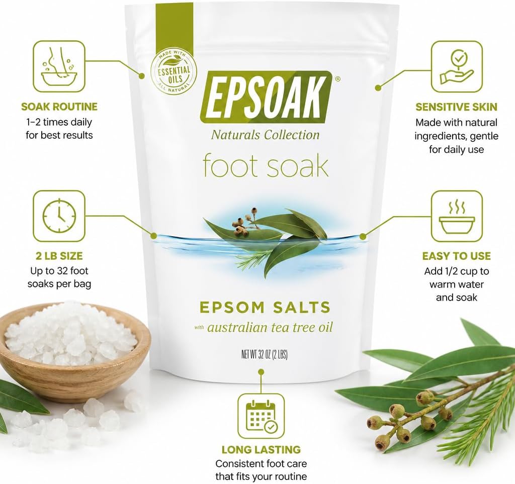 Tea Tree Oil Foot Soak with Epsoak Epsom Salt - 2 Pound Value Bag - Made in the USA