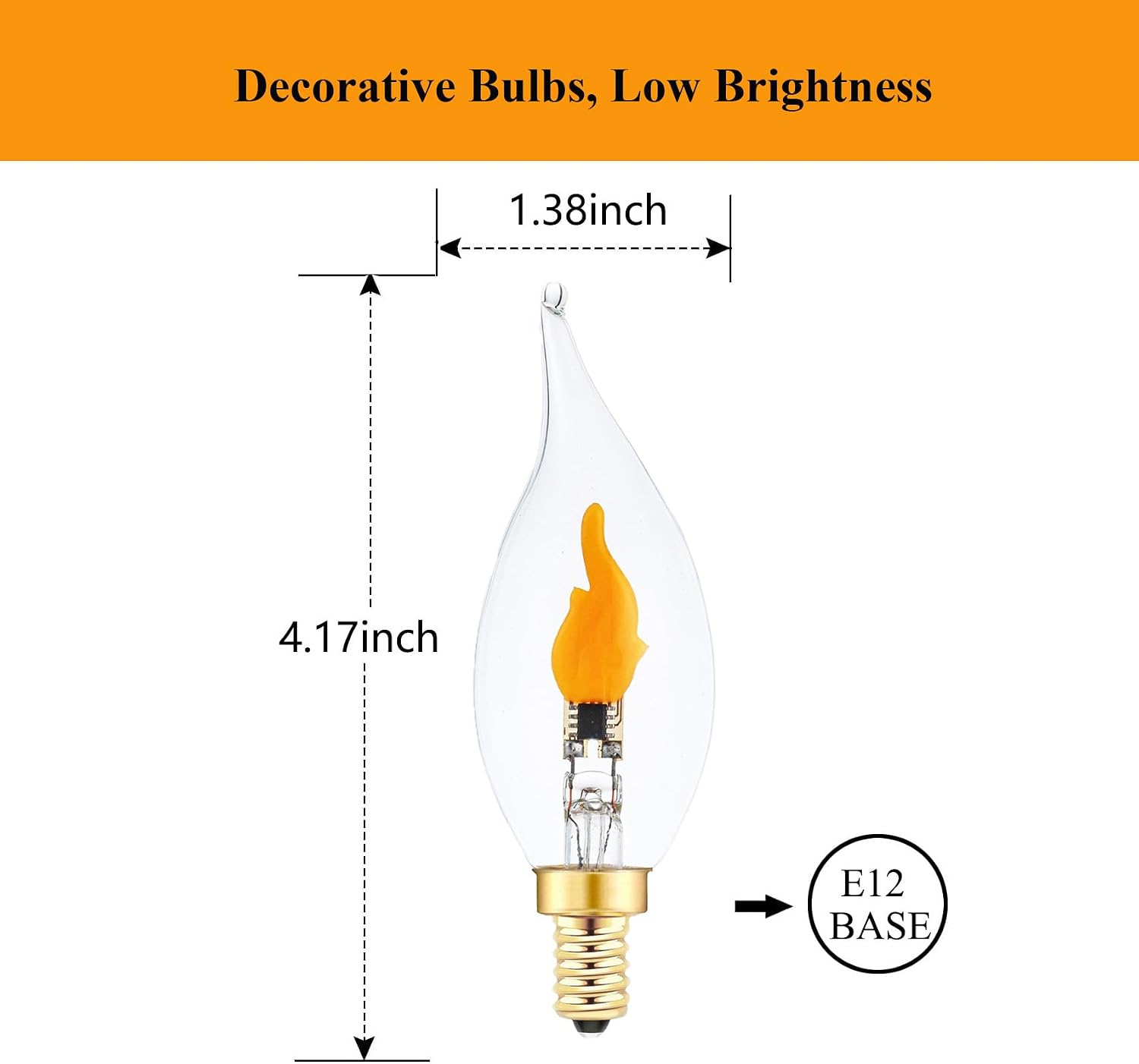 Sunaiony Flickering Flame Light Bulbs, E12 LED Flicker Candelabra Flame Effect Light Bulb for Decoration, Clear Glass CA11 Shape, 6 Pack