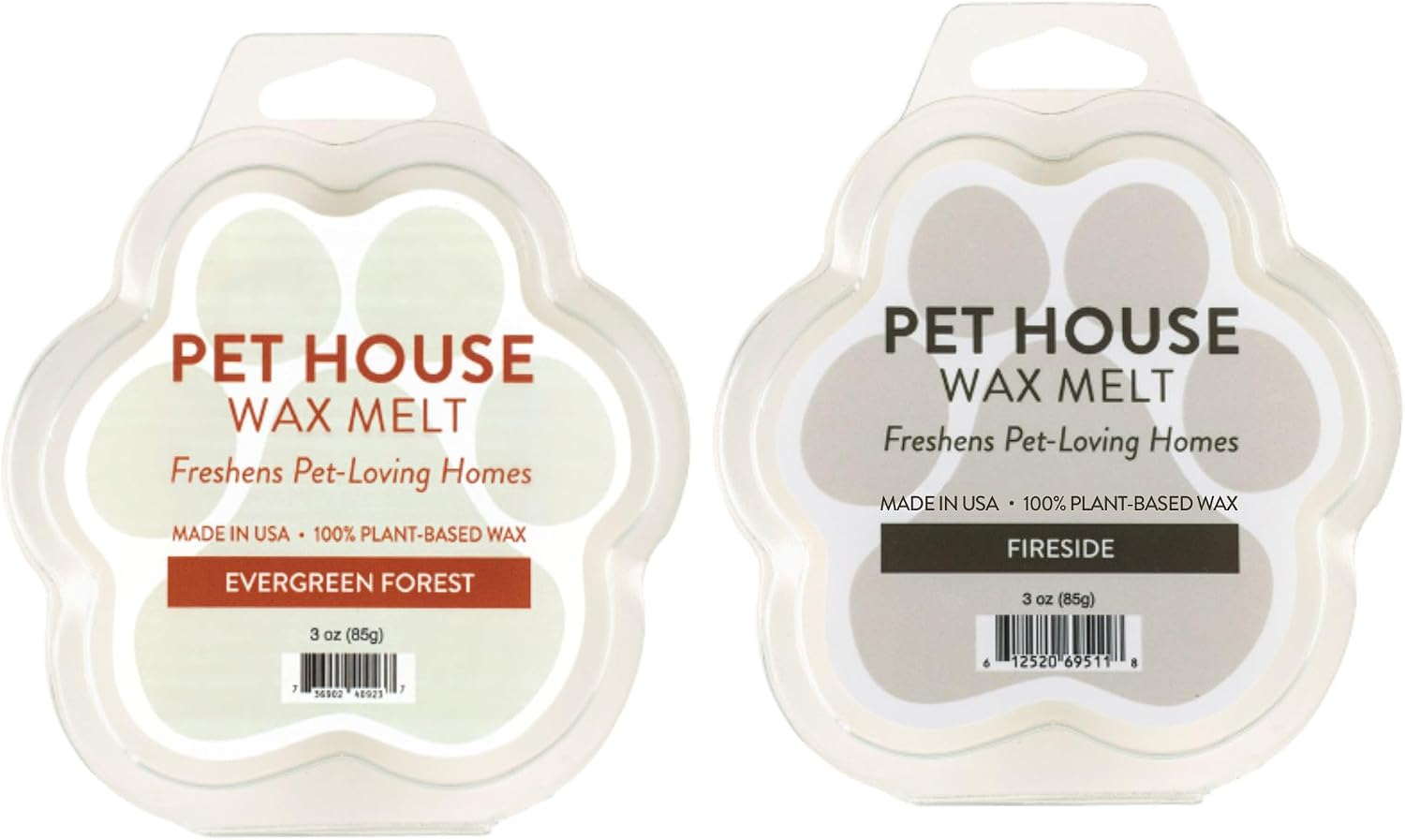 One Fur All Pet House Scented Wax Melts, Natural, Plant Based Soy Wax Melts for Pet Odor, Long Lasting Winter Fragrances for Fresh Smelling Homes, Evergreen Forest and Fireside, Pack of 2