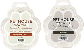 One Fur All Pet House Scented Wax Melts, Natural, Plant Based Soy Wax Melts for Pet Odor, Long Lasting Winter Fragrances for Fresh Smelling Homes, Evergreen Forest and Fireside, Pack of 2