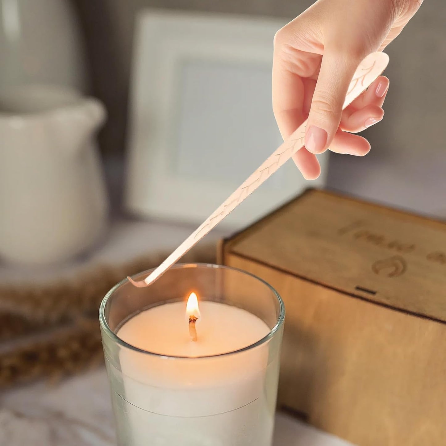 3 in 1 Long Handle Candle Accessories Set，Candle Snuffer and Wick Trimmer ，Wick Cutter，Candle Extinguisher Snuffer (Rose Gold)