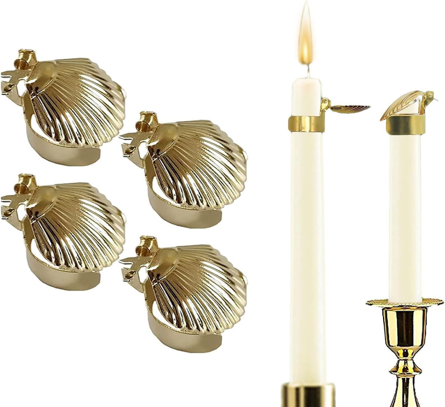 4pcs Candle Snuffer, Automatic Fire Extinguishing Candle Snuffer Clip On Kit, Candle Safety Guard, Wick Flame Snuffer for Putting Out Candle,Candle Accessories- 4 Pcs (Scallop)