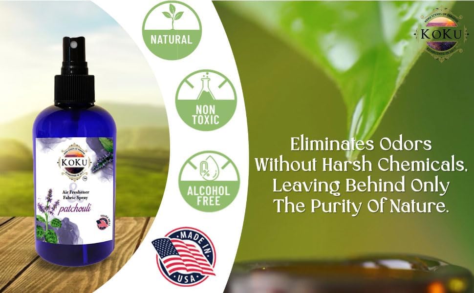 Patchouli Air Freshener - Room Spray - Odor Eliminator - Deodorizer - Car Air Freshener - Home Spray - Linen Spray - Fabric Refresher - Non-Toxic - Alcohol Free - Made in USA (4 Oz)