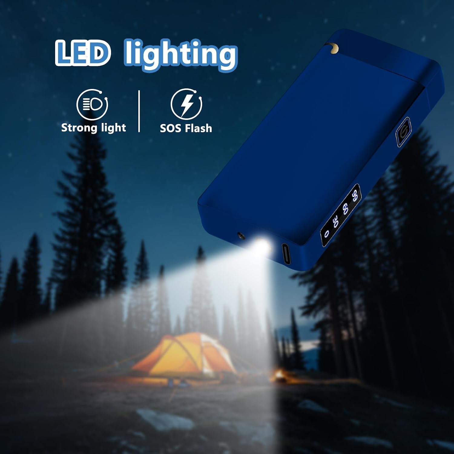 Plasma Lighter Rechargeable Electric Lighter Arc USB C Electronic Windproof Lighters High Power Big Flame Lighters with Digital Power Display for Candle, Incense, Fireworks (Ice Blue)