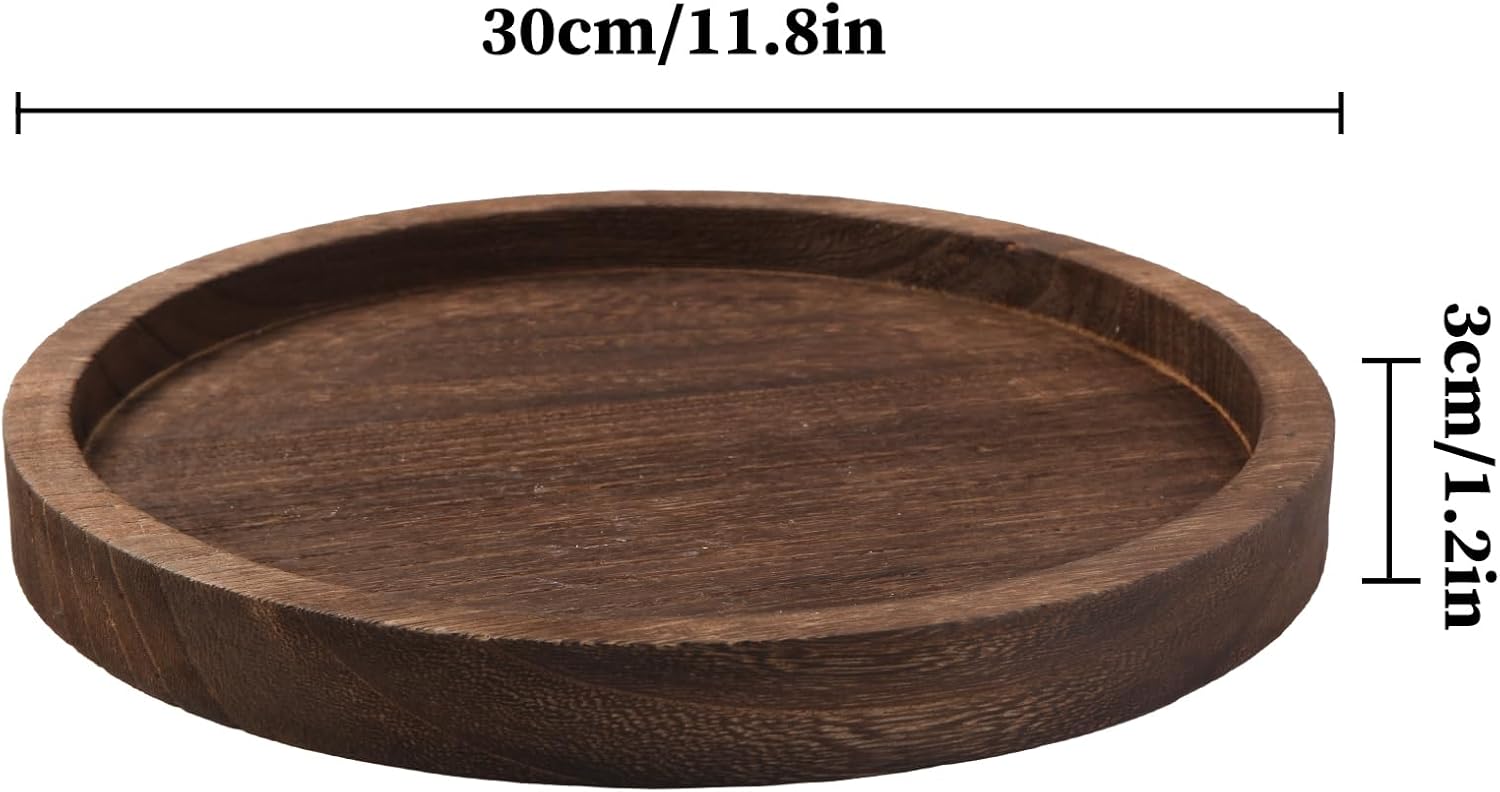 Hatway Wooden Decorative Tray Candle Holder Round Wood Tray Home Decor,Centerpieces Plates for Table centerpieces for CoffeeTable,Christmas Decor