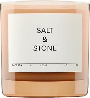 Salt & Stone Scented Candle for Women & Men | Coconut & Soy Blend Wax | Hand-Poured, Aromatic & Fragrant | 100% Cotton Wick | Long-Lasting 50 Hour Burn Time | Saffron & Cedar 8.5 oz
