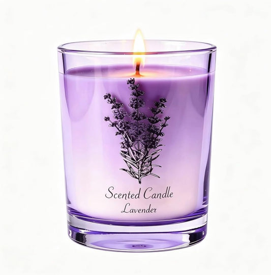 Lavender Soy Scented Candle Purple Glass Jar with Wooden Lid for Home Decor