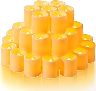 Homemory 50Pack Flickering Flameless Votive Candles,200+Hour Electric Fake Candles,Battery Operated LED Tealight for Wedding,Table,Outdoor,Halloween,Christmas Decoration-Amber Yellow
