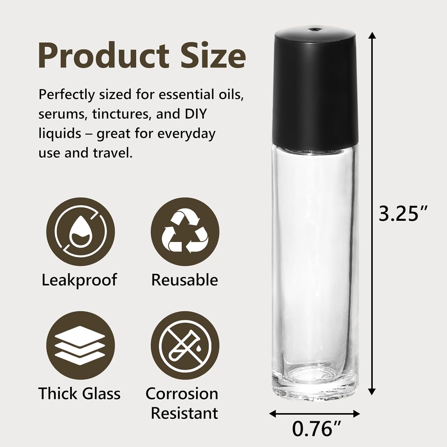 72 Pack Empty Essential Oil Roller Bottles – 10ml Amber Glass Roll-On Bottles with Stainless Steel Roller Balls & Caps, Refillable Perfume Containers for DIY & Travel（Clear）