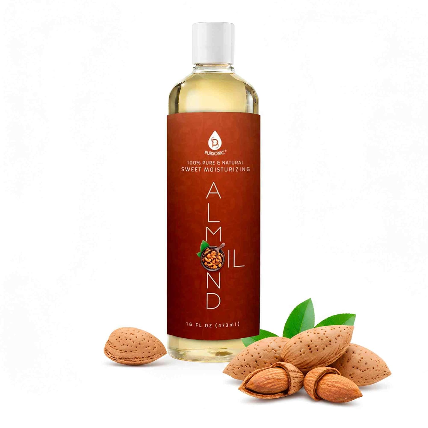 Pursonic 100% Natural Sweet Almond Oil for Skin – Nourishing Formula for Body & Hair Care, Aromatherapy, Moisturizing and Massage - Almond Essential Oil for Glowing Skin & Healthy Hair