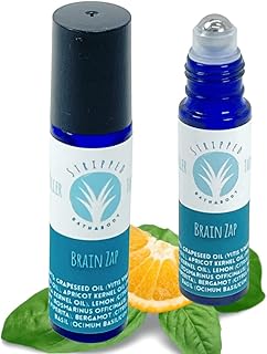 Stripped BRAIN ZAP Aromatherapy Roll On (12ml) – Energy, Focus, Mental Clarity, Inspiration – Mood Lifting Citrus, Mint, Herbal Fragrance – Natural Study Aid – Stocking Stuffer Idea (Single Bottle)
