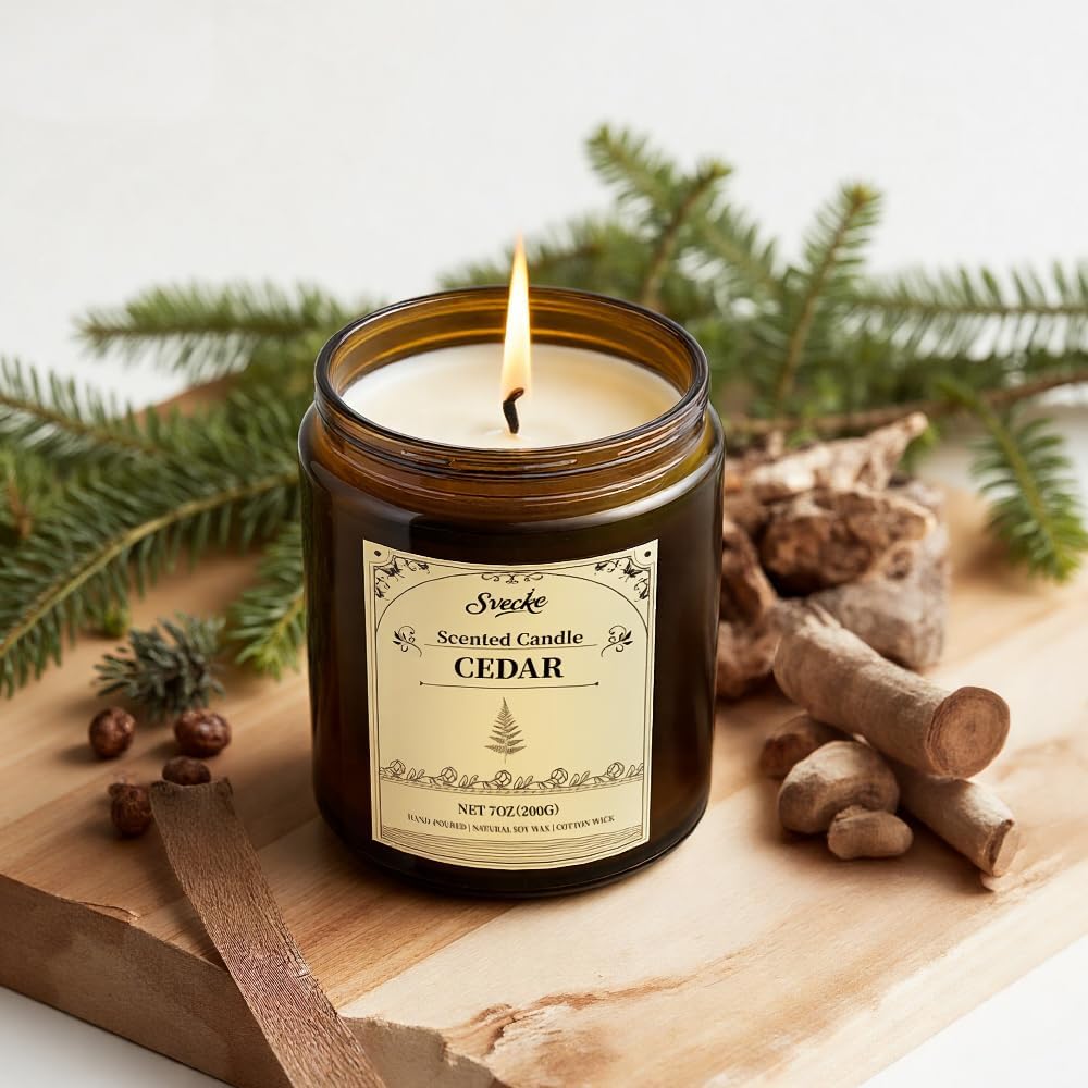 Cedar Scented Candles, 7oz Soy Wax Candle, Long Lasting Aromatherapy Jar Candle for Home, Scented Long Burning Candle Gift for Women and Men