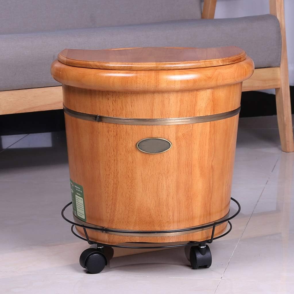 Pedicure Foot Spa Wooden Bubble Basin Footbath Foot Bath Barrel Household Smooth and Delicate Pedicure Barrels with Lid Foot Spa Bath Massager (Color : with Universal Wheel)