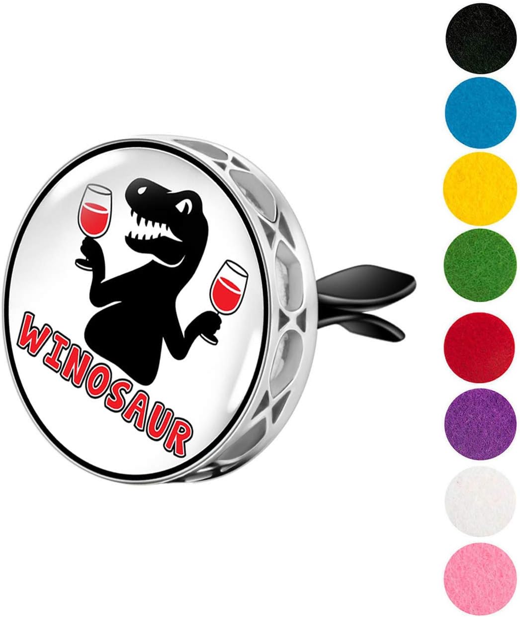 Wild Essentials Winosaur Essential Oil Car Vent Diffuser, Stainless Steel Locket Pendant With 8 Color Refill Pads, Customizable Air Freshener for Aromatherapy