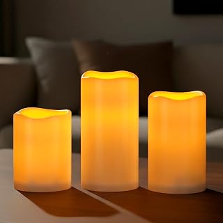 Amagic Flameless Candles Dusk to Dawn Sensor, Outdoor Waterproof Candles Battery Operated, Auto On/Off Flickering Fake LED Pillar Candle for Patio, Yard, Porch, Entryway, Lantern Decor, D3” x H4”5”6”