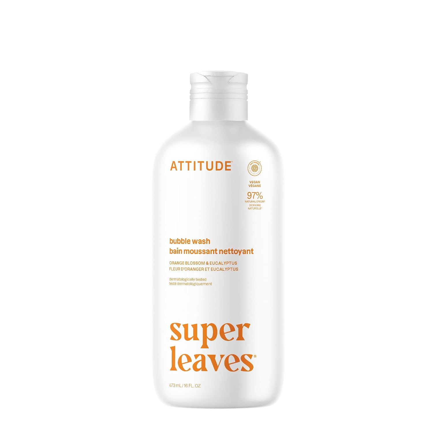 Attitude Bubble Bath, EWG Verified, Plant and Mineral-Based, Dermatologically Tested, Vegan Body Care Products, Orange Blossom & Eucalyptus, 16 Fl Oz