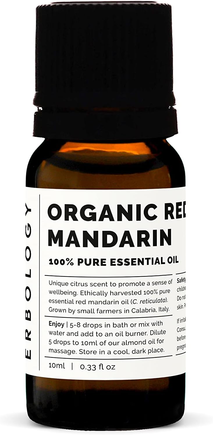 Erbology 100% Organic Pure Red Mandarin Essential Oil 0.34 fl oz - Calming & Rejuvenating - Small Batch - Sustainably Sourced Straight from Farm in Italy