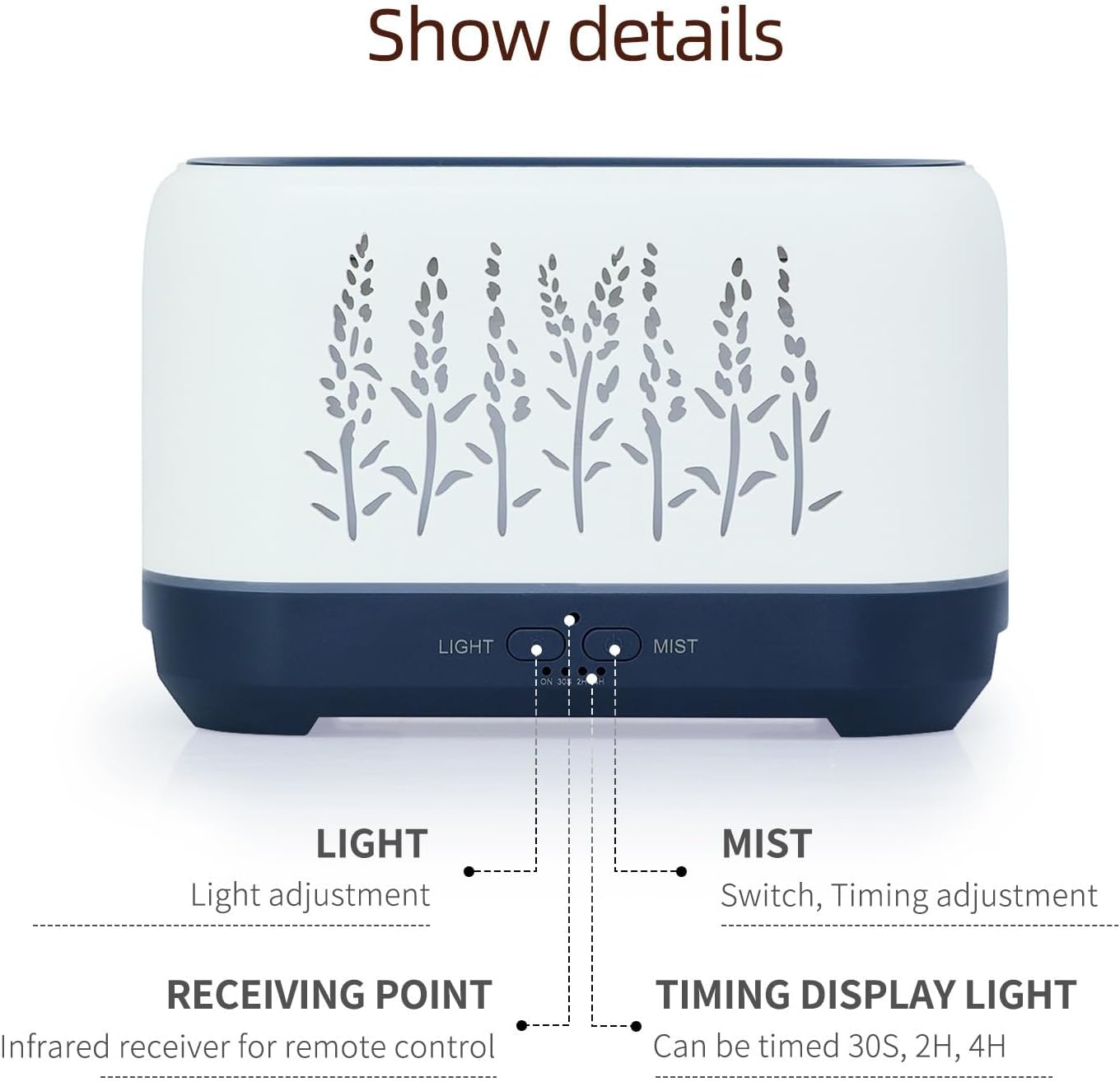 Essential Oil Diffuser, Wood Flame Humidifiers for Bedroom, 200ml Waterless Auto-Off, 2 Mist Mode 4 Timer Up, Remote Control (White)