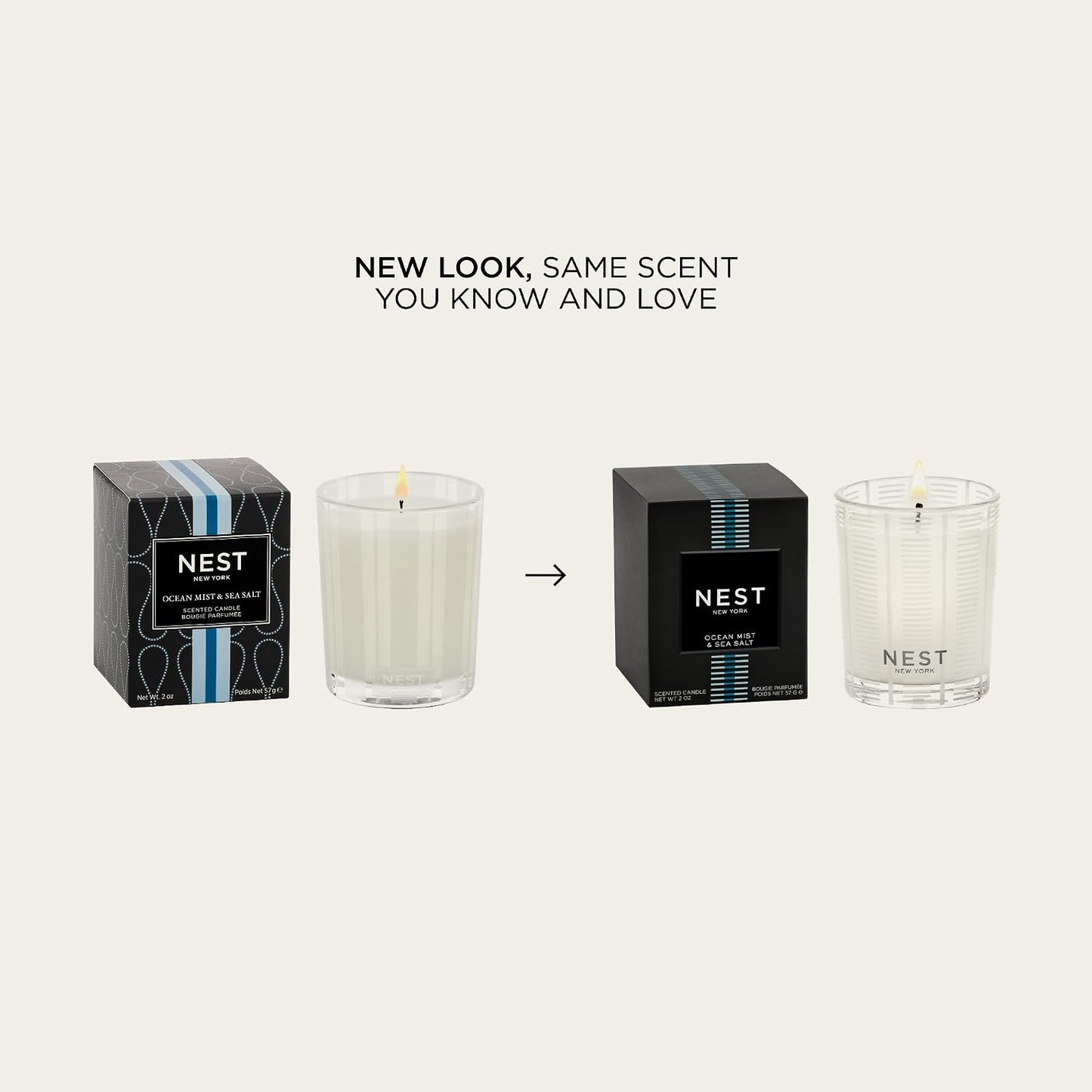 NEST New York Scented Votive Candle, Ocean Mist & Sea Salt - 2 oz - Up to 28-Hour Burn Time - Reusable Glass Vessel