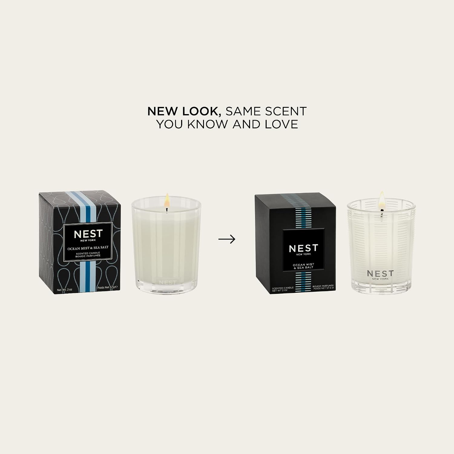 NEST New York Scented Votive Candle, Ocean Mist & Sea Salt - 2 oz - Up to 28-Hour Burn Time - Reusable Glass Vessel