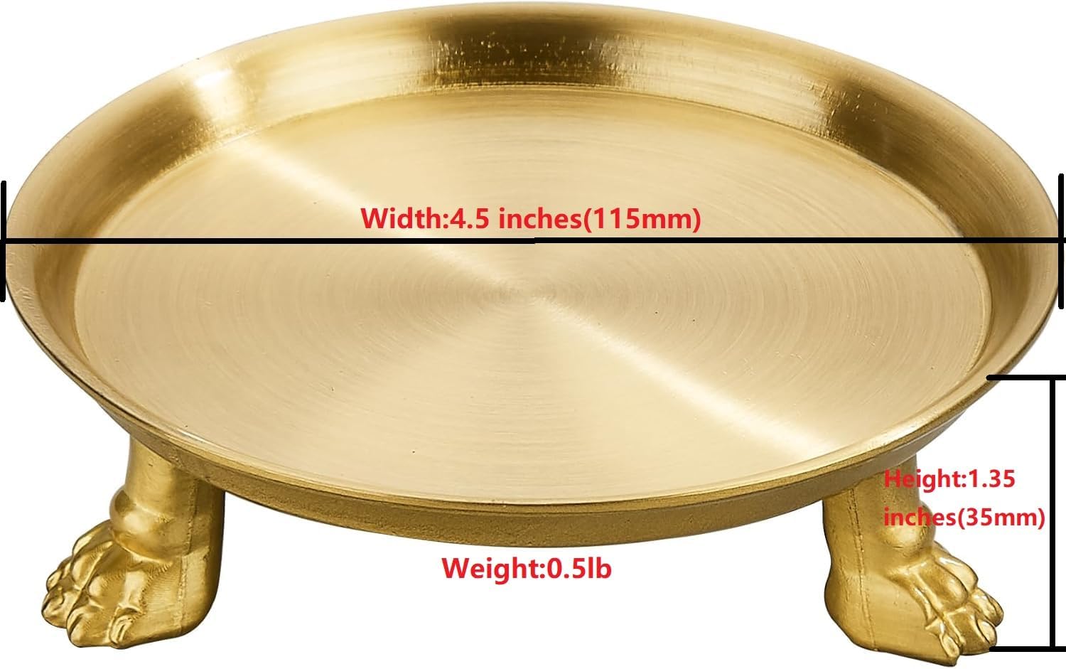 khtumeware 1 Pack 100% Solid Satin Brass Clawfoot Candle Dish - Pedestal Dish - Candle Holder - Jewelry Holder - Perfect for Wax Candles, Rings, and Trinkets