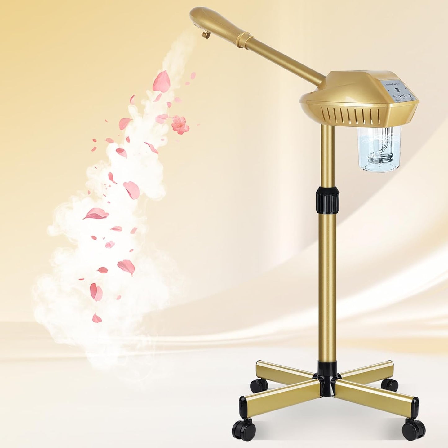 Facial Steamer Professional with More Steam for Deep Cleansing and Hydration, Steamer for Facial with Time Setting, Face Steamer Adjustable Height for Beauty, Spa and Home Use, Gold