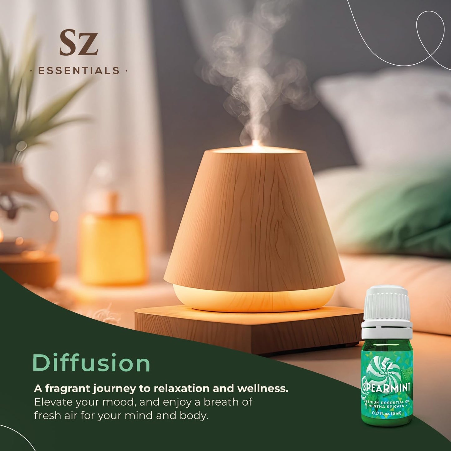Spearmint Essential Oil – Sweet & Fresh Mint Aroma for Aromatherapy, Diffuser, Massage & Skincare – 100% Pure, Natural & Therapeutic Grade – Undiluted – 5mL