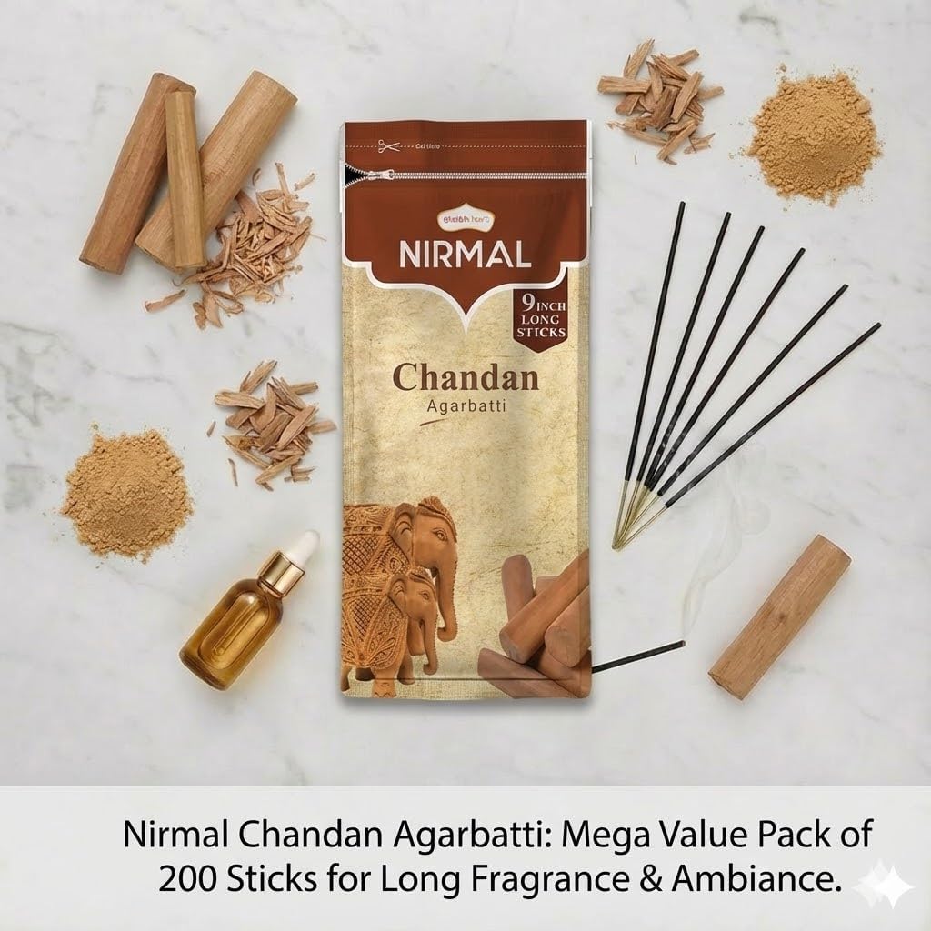 Shubhkart Nirmal Sandalwood Incense Sticks - Pack of 2 Incense, 200 Sticks Chandan Incense Sticks | Premium Long Lasting Fragnance